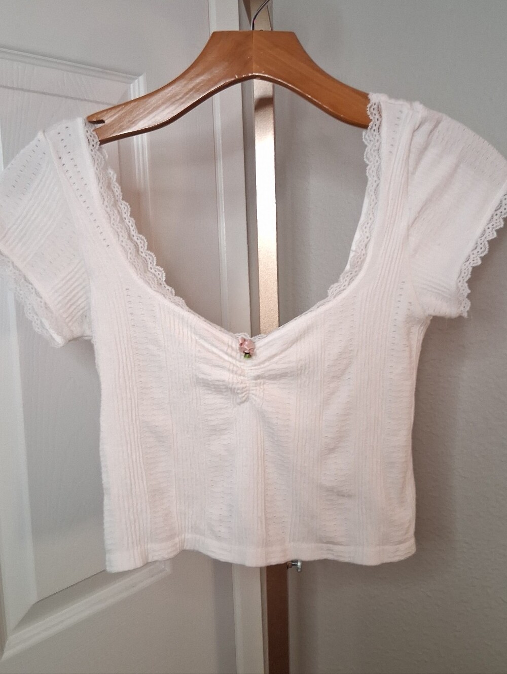 Out From Under White Feminine Crop Top With Rosette Accent Juniors M/L